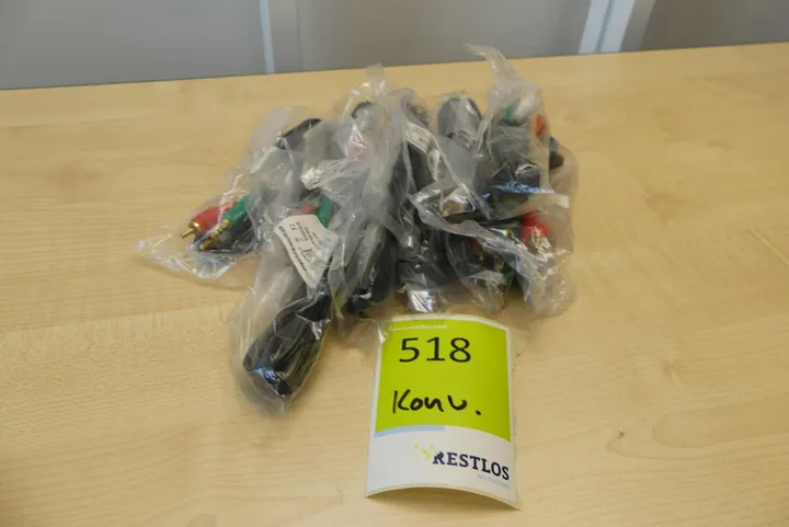 Konvolut Klinke-auf-Cinch-Kabel (Jack 3,5mm auf 2x RCA, 1,8m) Umfang: nur der Inhalt, ohne Kiste